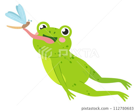 Jumping frog catch fly in air with tongue. Funny animal 112780683