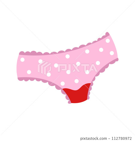 Cartoon style panties with a blood stain. Women menstruation concept. 112780972