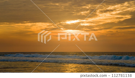 Tropical sea and sunrise. Wide photo. 112781138