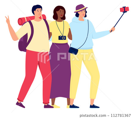Friends tourists making selfie. People traveling together 112781367