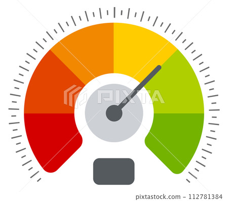Speedometer gauge. Round colorful meter. Score indicator Speedometer gauge. Round colorful meter. Score indicator 112781384