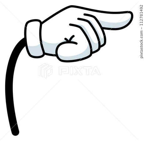 Pointing finger gesture. Comic hand in white gloves 112781492