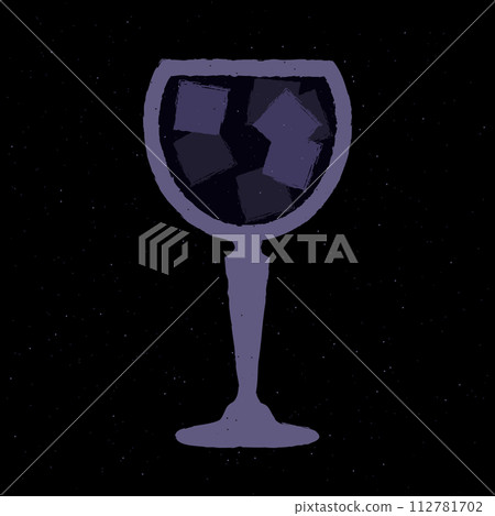 Dark purple cocktail with ice cubes. Dark drink in stemware glass. Black pearl cocktail 112781702