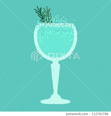Blue cocktail with rosemary. Blue Lagoon. Alcohol drink in stemware glass 112781706