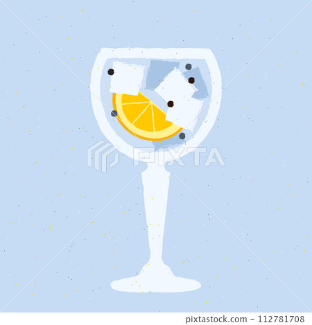 Blue cocktail with orange, peppercorns. Spicy drink. Gin tonic in stemware glass Blue cocktail with orange, peppercorns. Spicy drink. Gin tonic in stemware glass 112781708