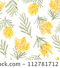 Seamless pattern with hand drawn watercolor mimosa on white background. Spring botanical wallpaper for textile, print, wrapping paper 112781712