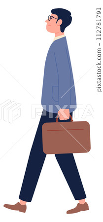 Businessman walking on work meeting with briefcase. Manager character 112781791