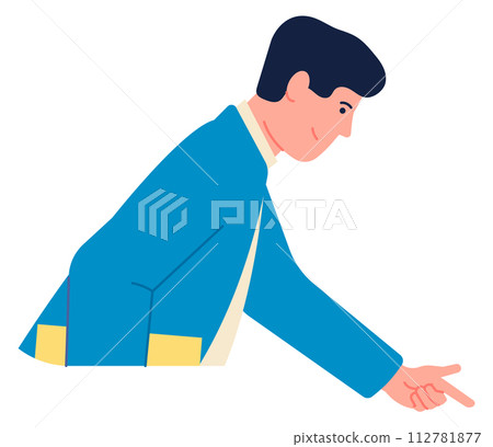Businessman pointing finger. Looking forward and showing something Businessman pointing finger. Looking forward and showing something 112781877