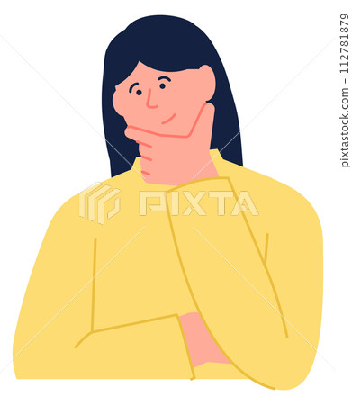 Woman thinking. Curious looking female character portrait 112781879