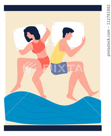 Man and woman sleep in bed top view. Family bedroom 112781882