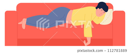 Man sleep on couch. Home leisure. Resting on sofa 112781889