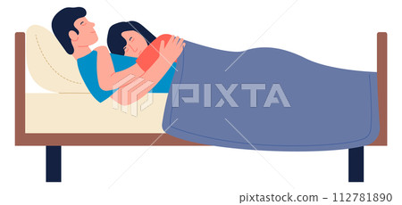 Bed with couple sleeping together. Cozy home rest 112781890