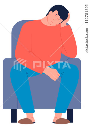 Man daydreaming in armchair. Tranquil nap color icon Man daydreaming in armchair. Tranquil nap color icon 112781895