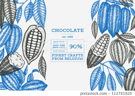 Cocoa Banner Template. Chocolate Retro Cocoa Beans Background. Vector Vintage Style Hand Drawn Illustration. 112781920