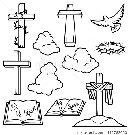 Happy Easter set of items. Background with religious symbol. 112782030