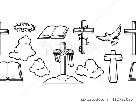 Happy Easter seamless pattern. Background with religious symbol. Happy Easter seamless pattern. Background with religious symbol. 112782050