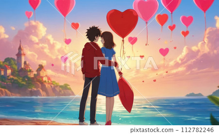couple, hearts, ocean 112782246