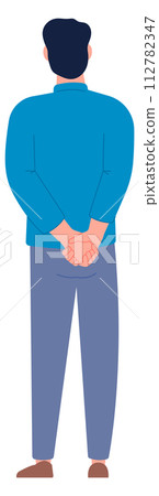 Man back view. Male person looking forward Man back view. Male person looking forward 112782347