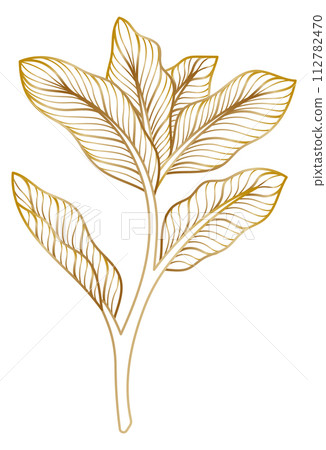 Golden line botany. Decorative floral vintage element Golden line botany. Decorative floral vintage element 112782470