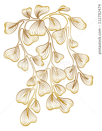 Decorative botany drawing. Golden line asian style Decorative botany drawing. Golden line asian style 112782474