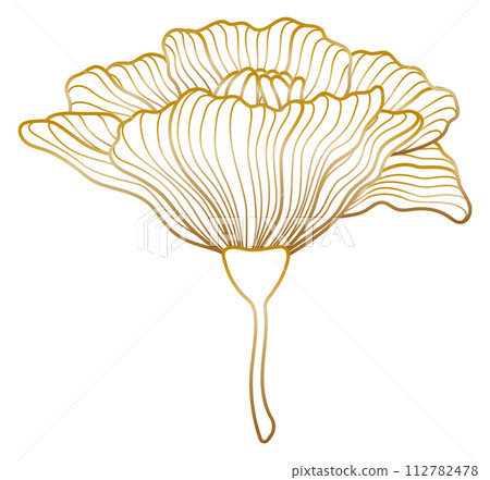 Blooming golden flower with lined texture. Asian decoration Blooming golden flower with lined texture. Asian decoration 112782478