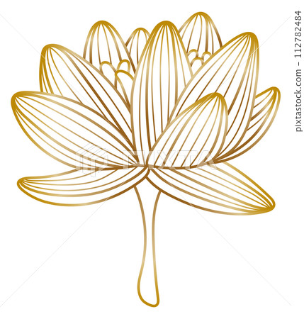 Golden lotus flower with line texture. Decorative floral element Golden lotus flower with line texture. Decorative floral element 112782484