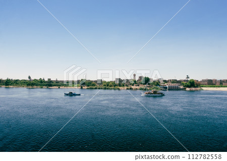 Egyptian Luxury: Luxor Port from Nile Cruise Ship. Egypt Summer Travel Egyptian Luxury: Luxor Port from Nile Cruise Ship. Egypt Summer Travel 112782558