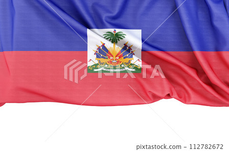Flag of Haiti isolated on white background with copy space below. 3D rendering Flag of Haiti isolated on white background with copy space below. 3D rendering 112782672