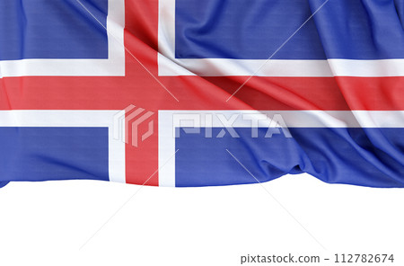 Flag of Iceland isolated on white background with copy space below. 3D rendering 112782674