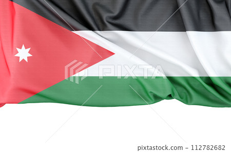 Flag of Jordan isolated on white background with copy space below. 3D rendering 112782682