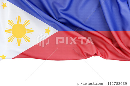 Flag of Philippines isolated on white background with copy space below. 3D rendering 112782689