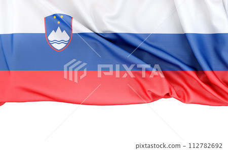 Flag of Slovenia isolated on white background with copy space below. 3D rendering 112782692