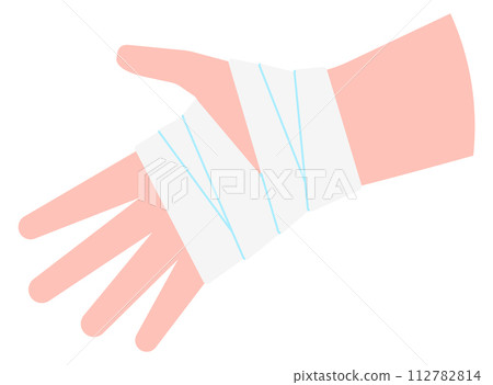 Hand injury. Palm in elastic bandage. Wound treatment 112782814