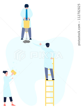Dental treatment illustration. Doctors repairing broken tooth Dental treatment illustration. Doctors repairing broken tooth 112782825