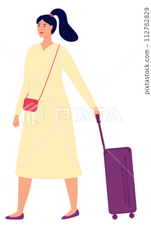 Woman walking with suitcase. Vacation trip. Travel person 112782829