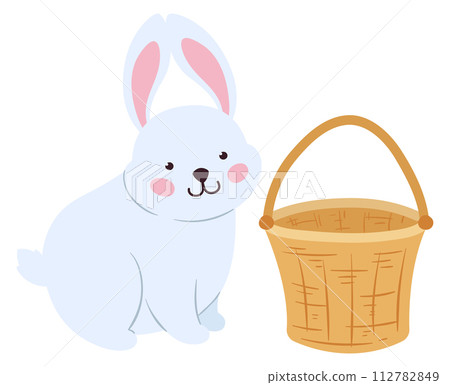 Wicker and white rabbit. Cute bunny color character Wicker and white rabbit. Cute bunny color character 112782849
