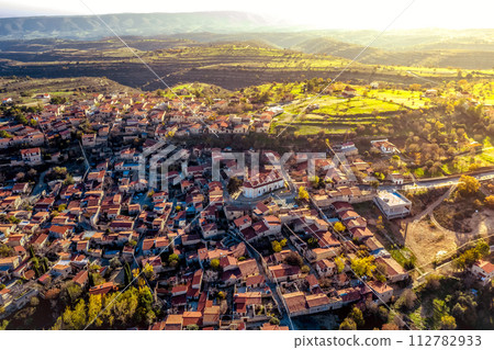 Aerial view of Lofou village. Limassol District, Cyprus 112782933