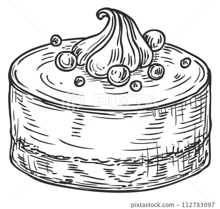 Cheesecake sketch. Hand drawn sweet berry dessrt 112783097