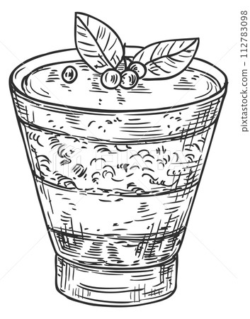 Sweet dessert in glass sketch. Parfait menu drawing 112783098