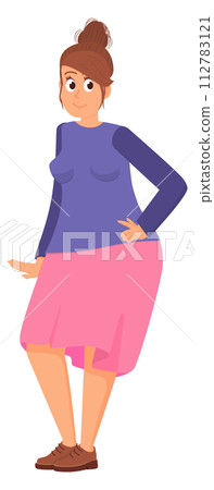 Happy woman with pear type body. Plump character 112783121