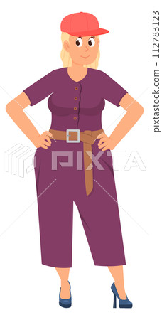 Curved body woman. Happy cartoon positive character Curved body woman. Happy cartoon positive character 112783123