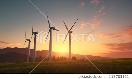 AI-generated content. wind turbines in the rising sun 112783161