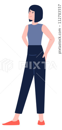 Woman standing. Confident young person. Female character Woman standing. Confident young person. Female character 112783557