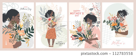 Set of four cards for Mother's Day celebration, Black Women 112783558