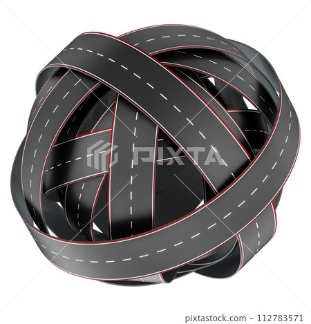 Tangled ball of roads, roads knot. 3D rendering 112783571