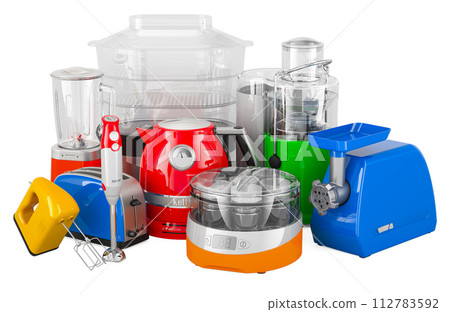 Colored small kitchen appliances, 3D rendering 112783592