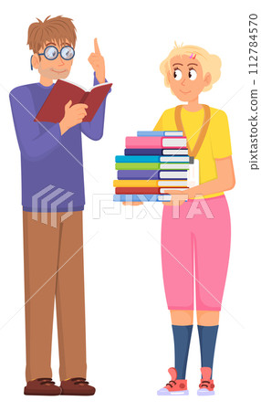 Librarian help man with book study. Reading person 112784570