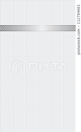 White Tiles wall with metal decoration geometric shapes line 112784661