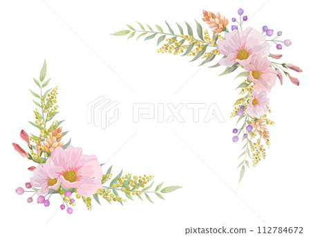 Decorated with gorgeous flowers in pink, yellow, and purple. text space Decorated with gorgeous flowers in pink, yellow, and purple. text space 112784672