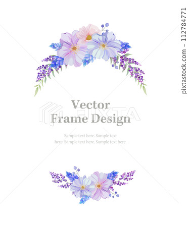 Ornate floral oval frame in blue, pink and purple. text space 112784771